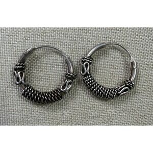 Sterling Silver Bali‎ Hoop Earrings Tribal Coil Oxidized Boho Vintage Style